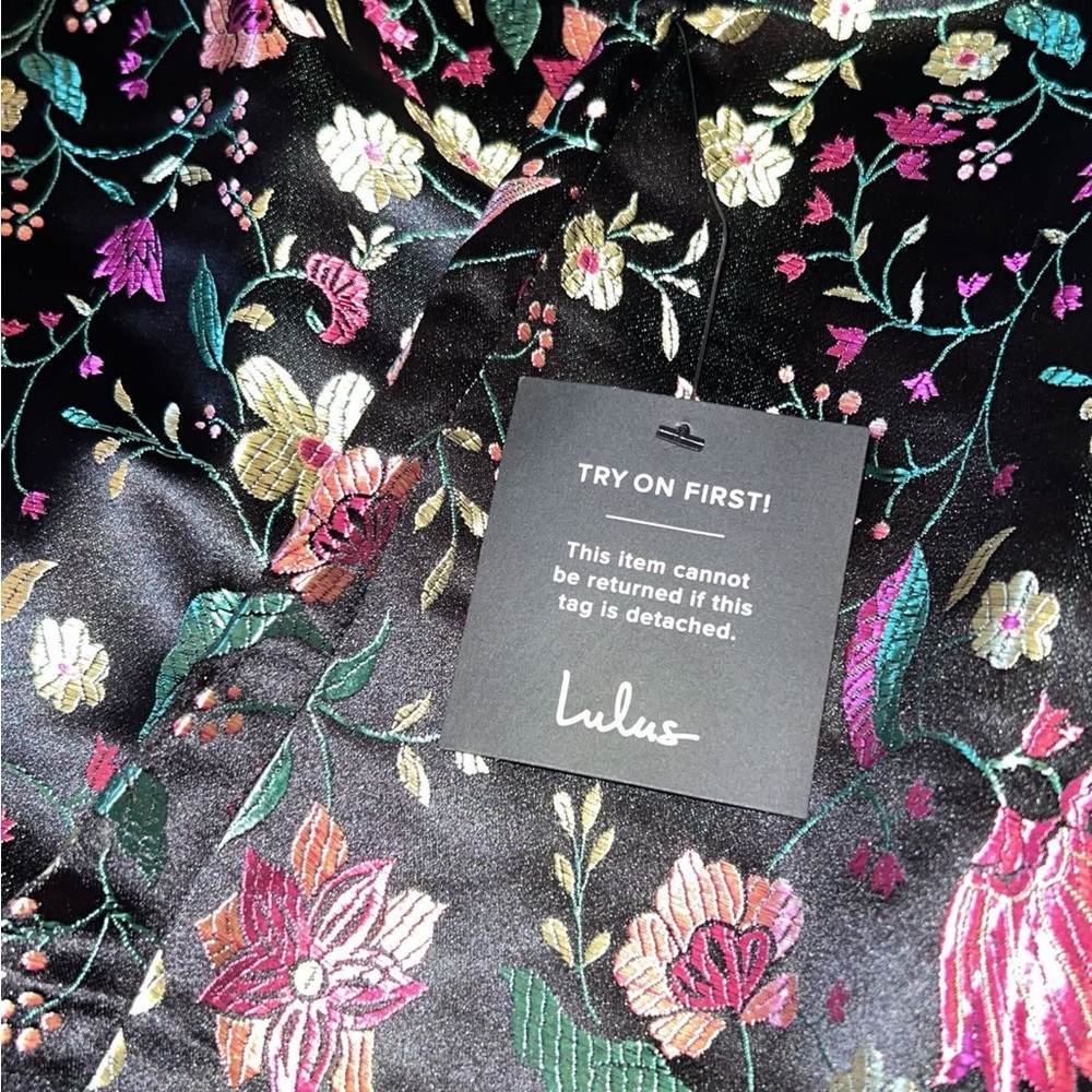 Lulu's Black Floral Strapless Midi Dress with Side Slit - Picture 5 of 5